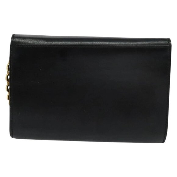 Salvatore Ferragamo Gancini Chain Shoulder Bag Leather Black Gold Auth hk2926 - Picture 3 of 16